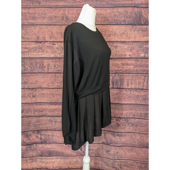 Kai Aakmann Pleated Black Unisex Chiffon Shirt Dress Twotone Sleeves Size Small - Picture 2 of 9